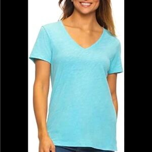Patagonia shirt - aqua v-neck short sleeve cotton blend tee